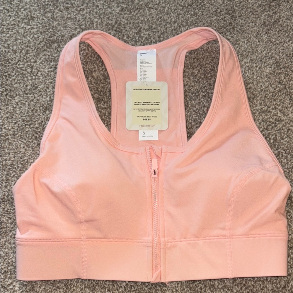 Fabletics Light Pink Zip Sports Bra